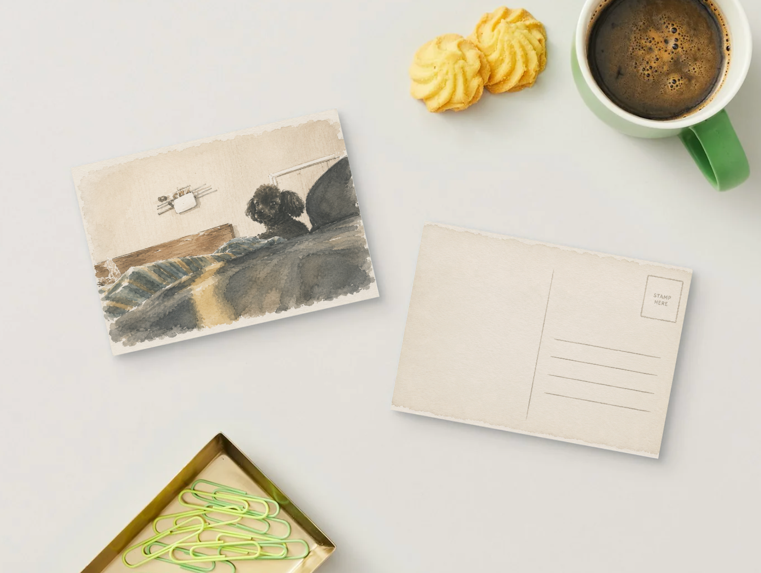 Little Guardian — Cozy Dog Printable Postcard