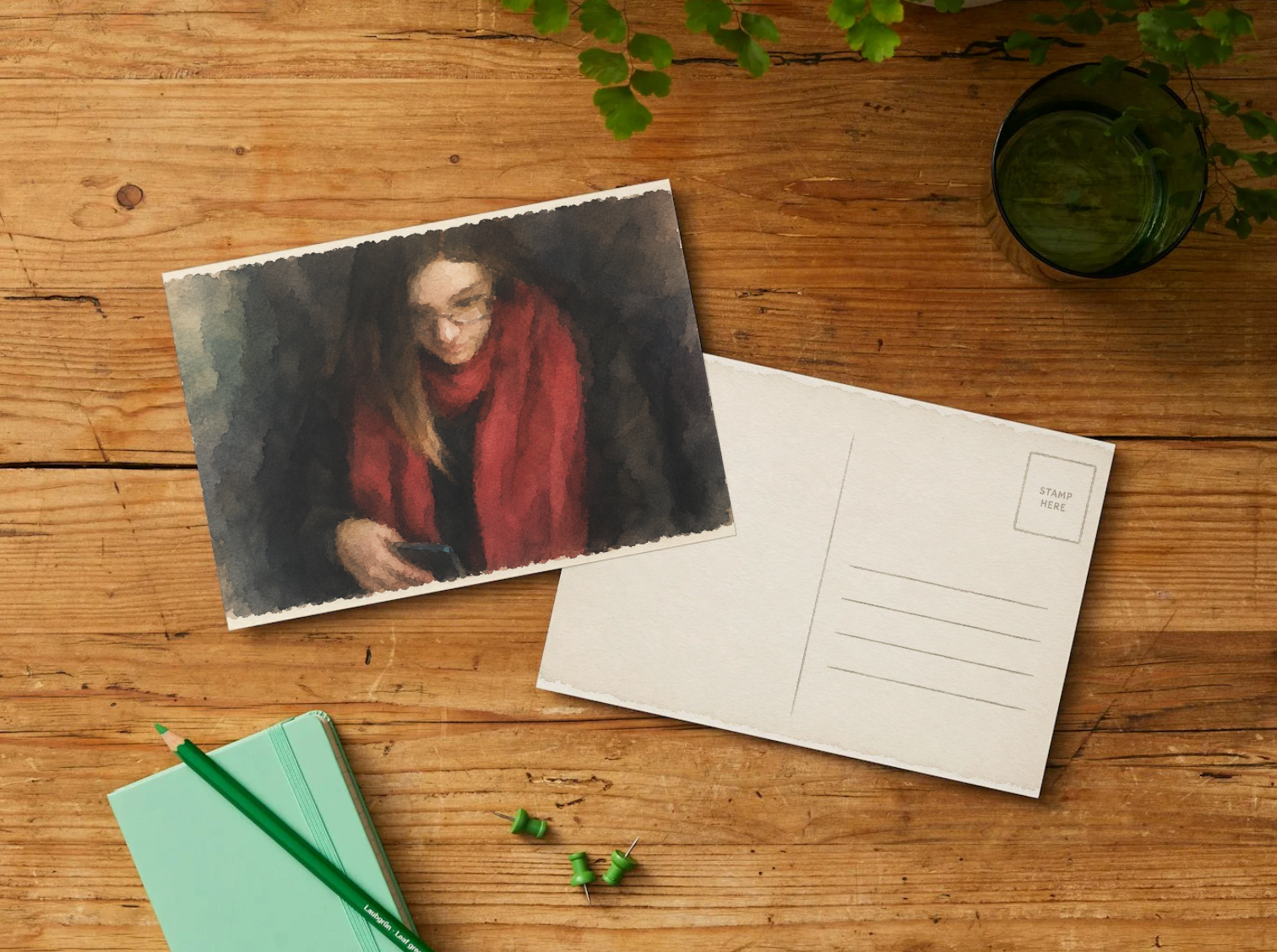Red Silence — Vintage Printable Postcard