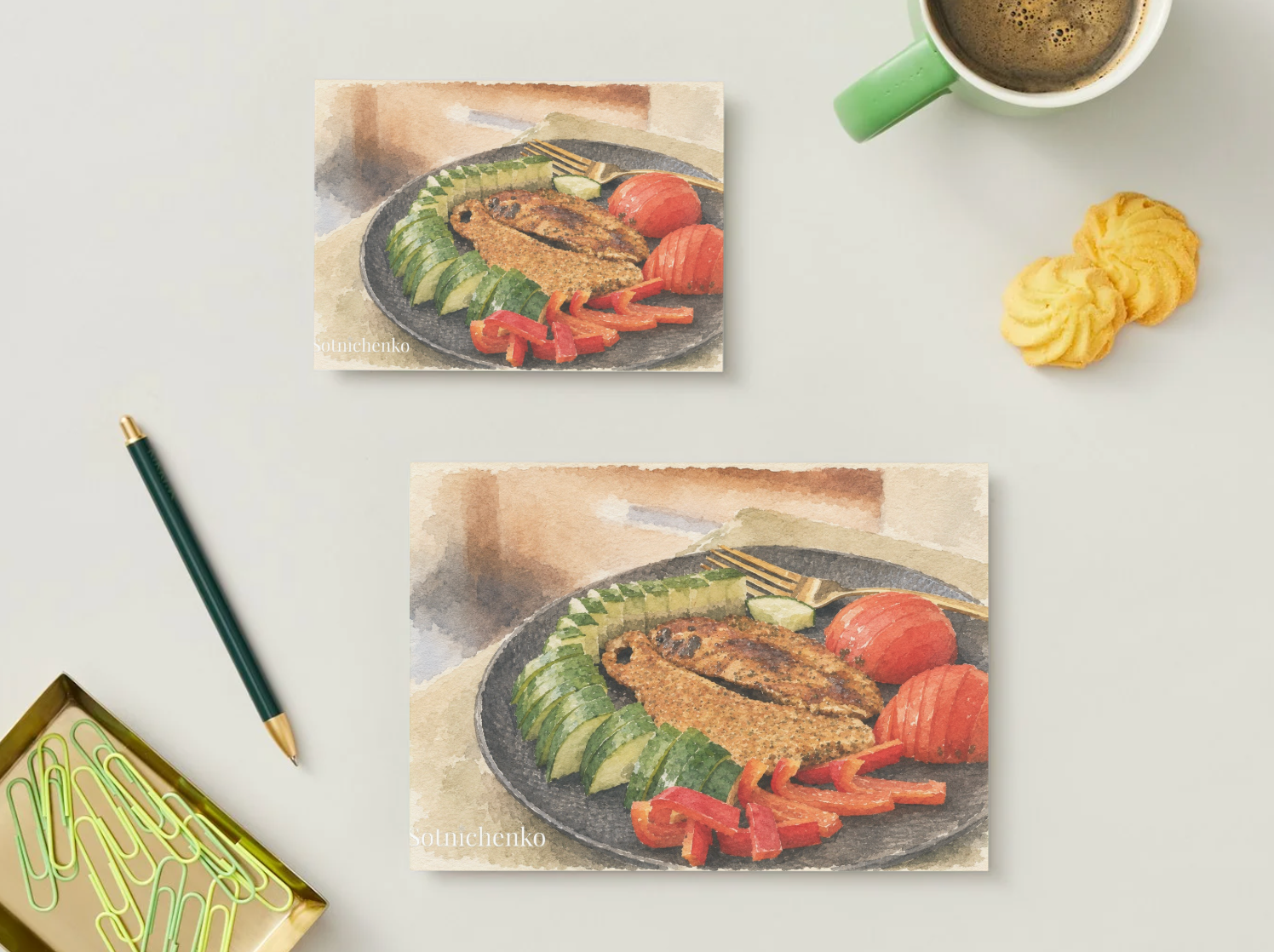 Quiet Lunch — Vintage Watercolor Postcard