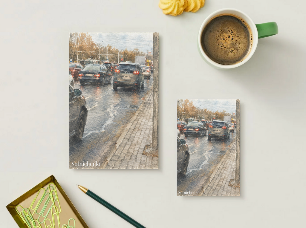 Wet Streets — Vintage Watercolor Postcard