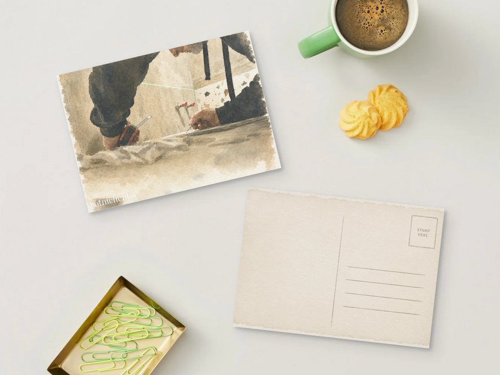 Renovation Lines — Vintage Watercolor Postcard