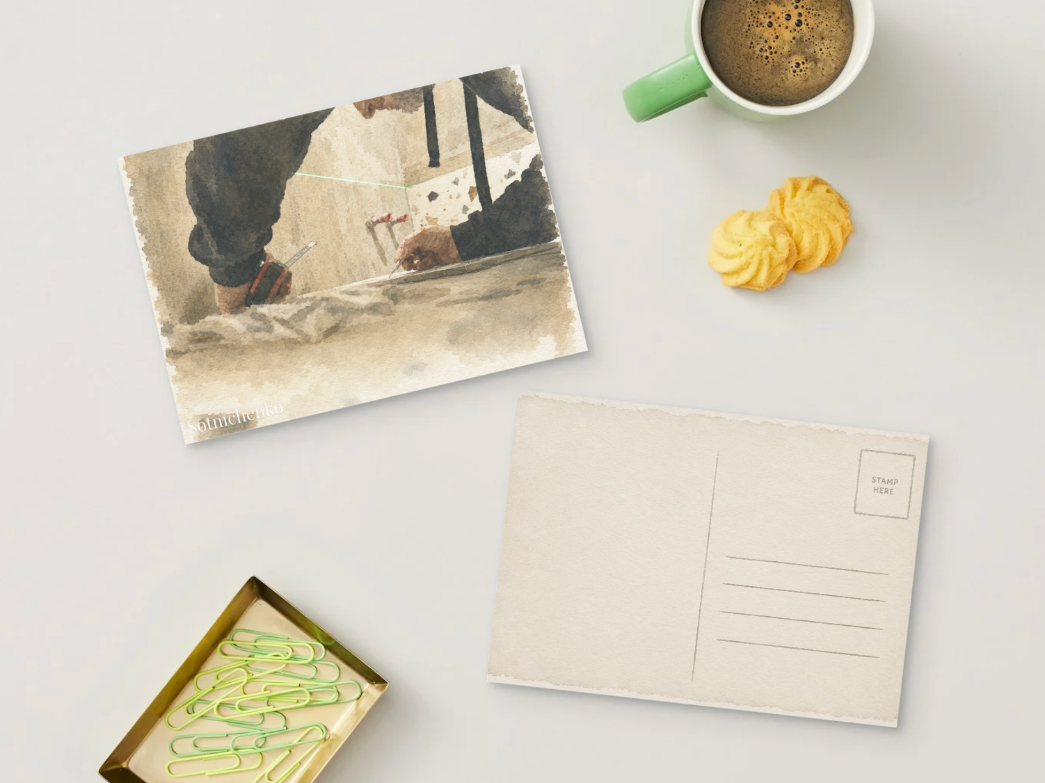 Renovation Lines — Vintage Watercolor Postcard