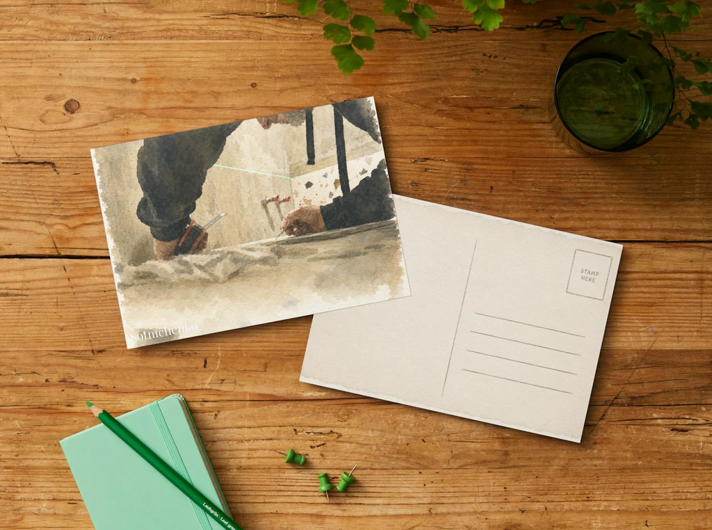 Renovation Lines — Vintage Watercolor Postcard
