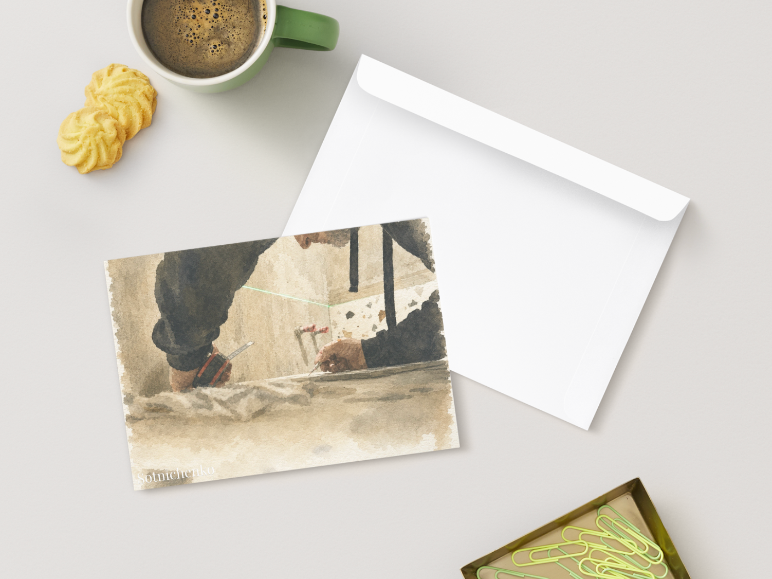 Renovation Lines — Vintage Watercolor Postcard