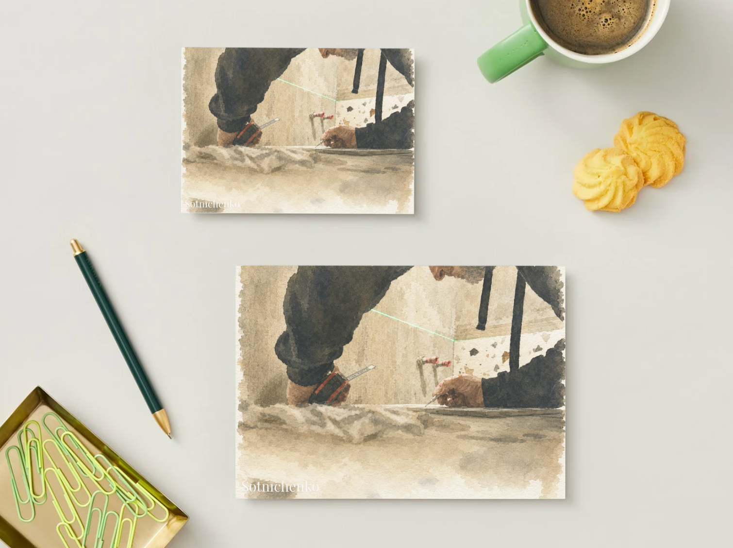 Renovation Lines — Vintage Watercolor Postcard