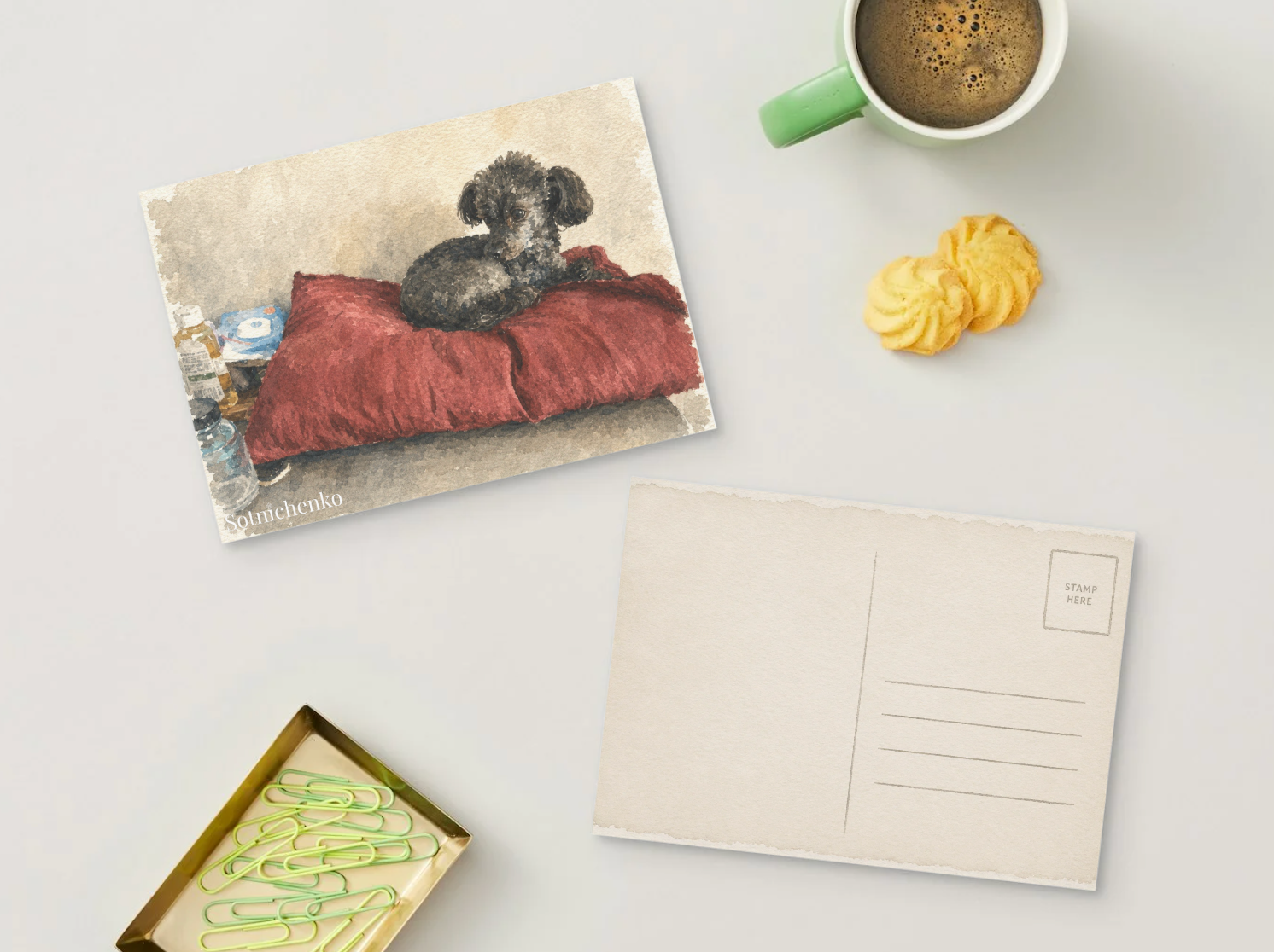 Little Watcher — Vintage Watercolor Postcard