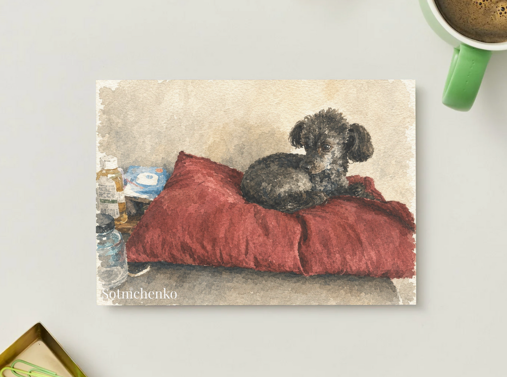 Little Watcher — Vintage Watercolor Postcard