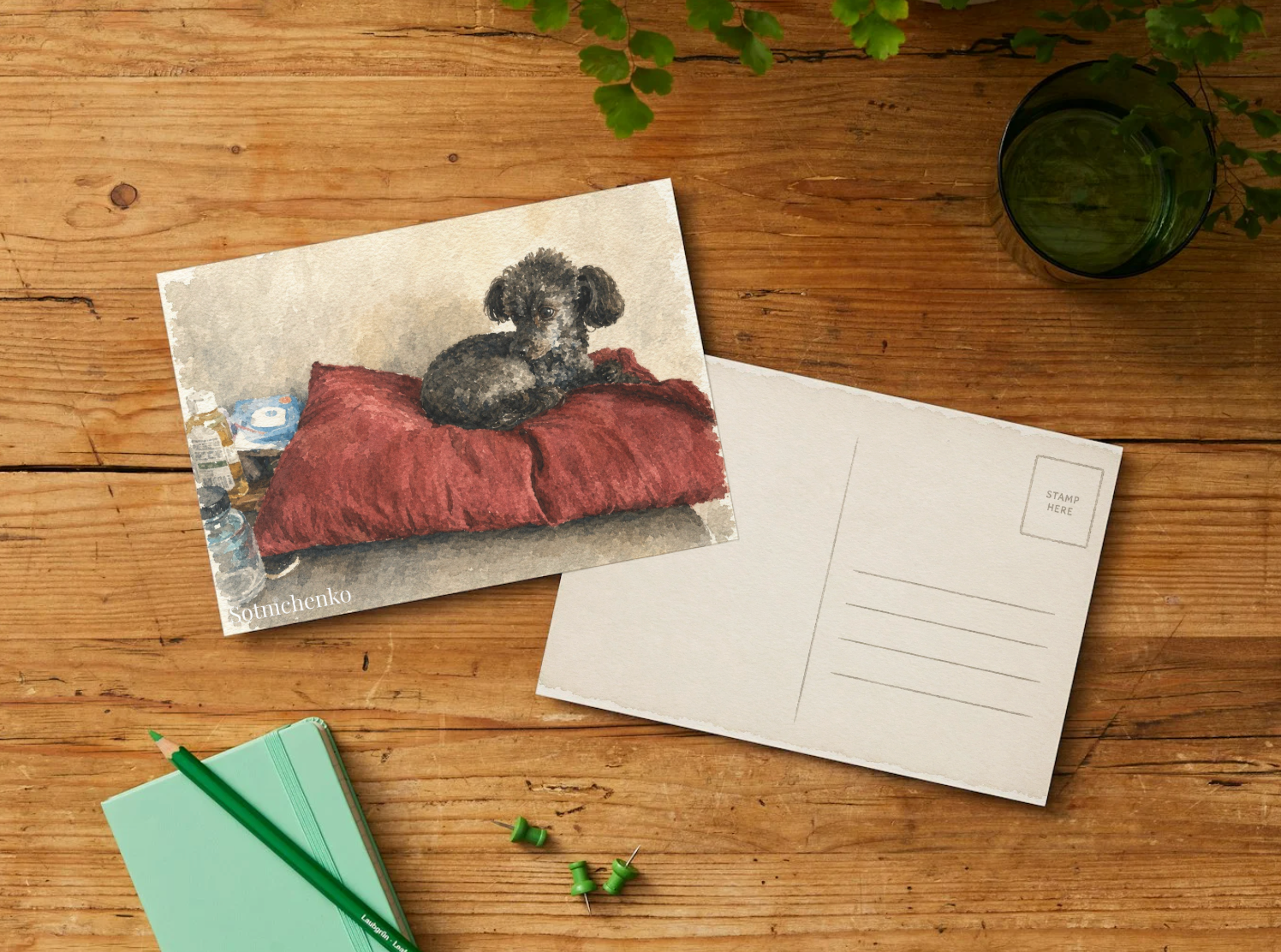 Little Watcher — Vintage Watercolor Postcard