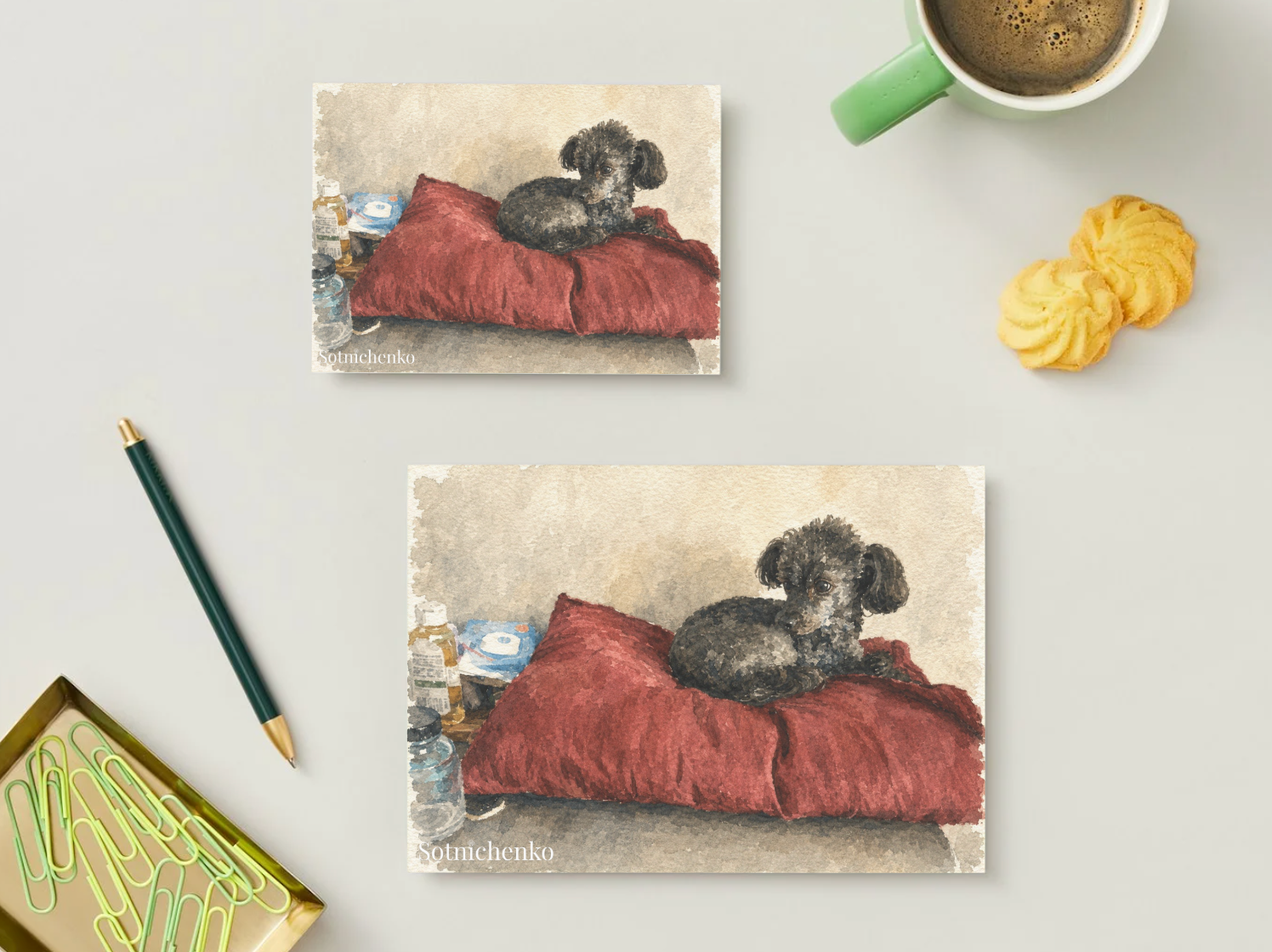 Little Watcher — Vintage Watercolor Postcard