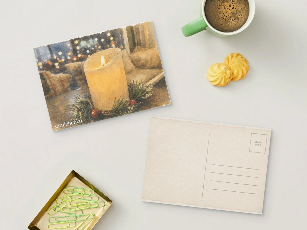 Winter Glow — Vintage Watercolor Postcard