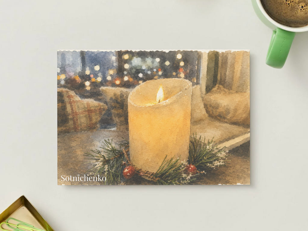 Winter Glow — Vintage Watercolor Postcard
