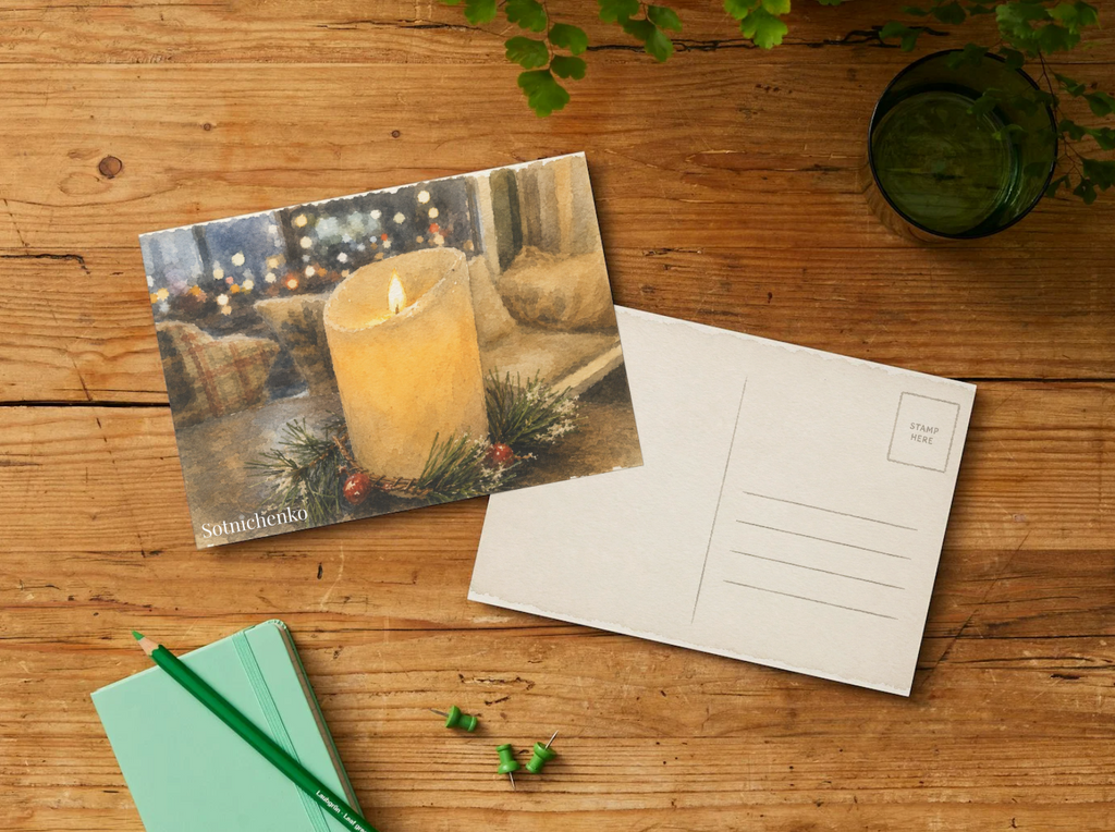 Winter Glow — Vintage Watercolor Postcard