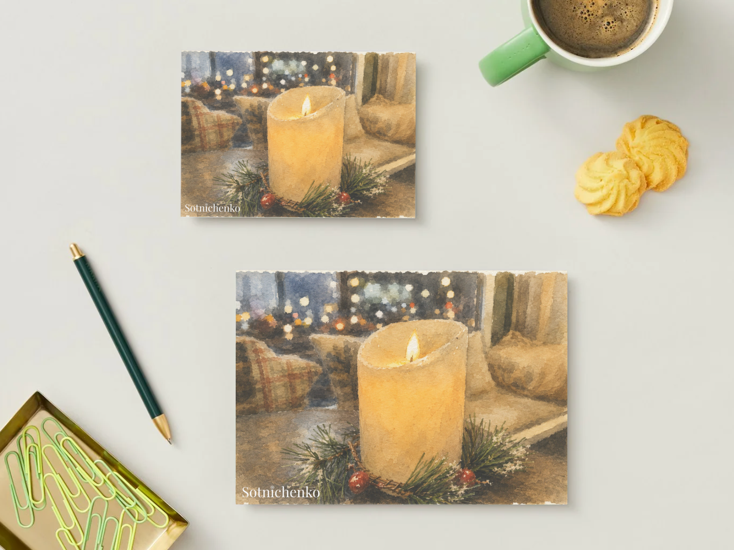Winter Glow — Vintage Watercolor Postcard