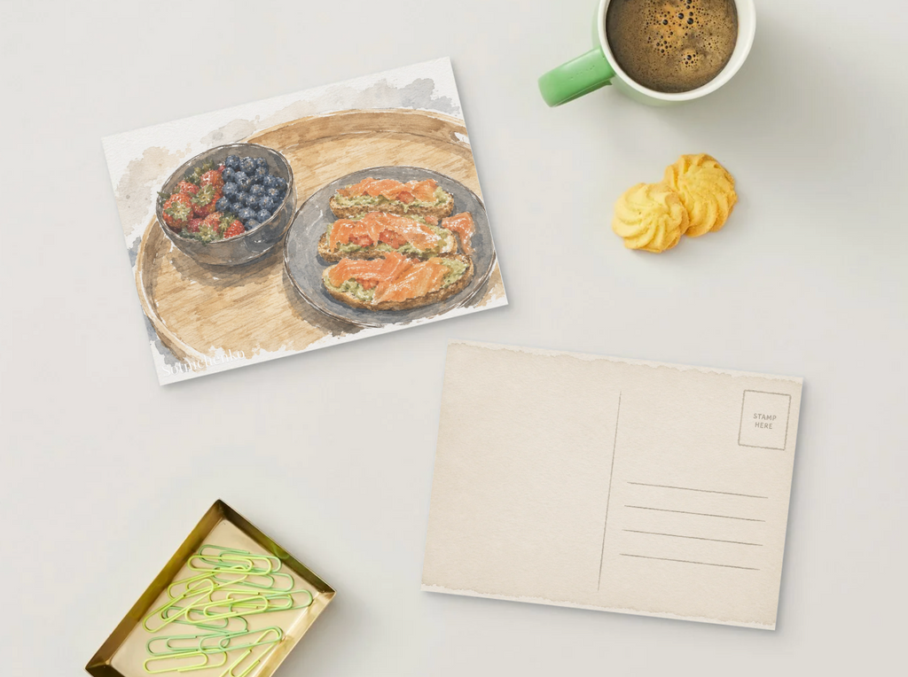 Morning Tray — Vintage Watercolor Postcard