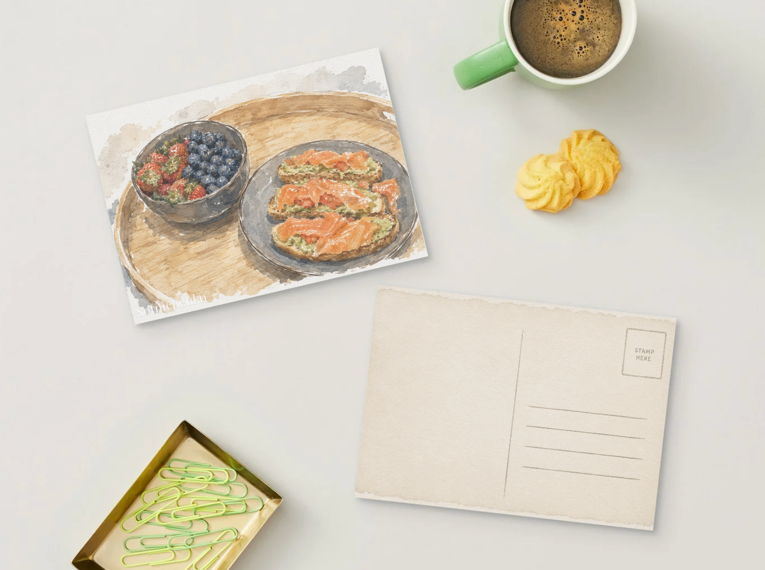 Morning Tray — Vintage Watercolor Postcard