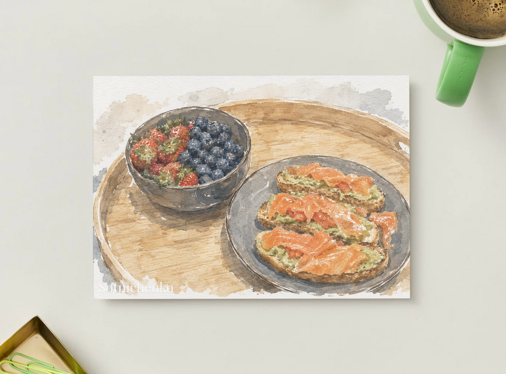 Morning Tray — Vintage Watercolor Postcard