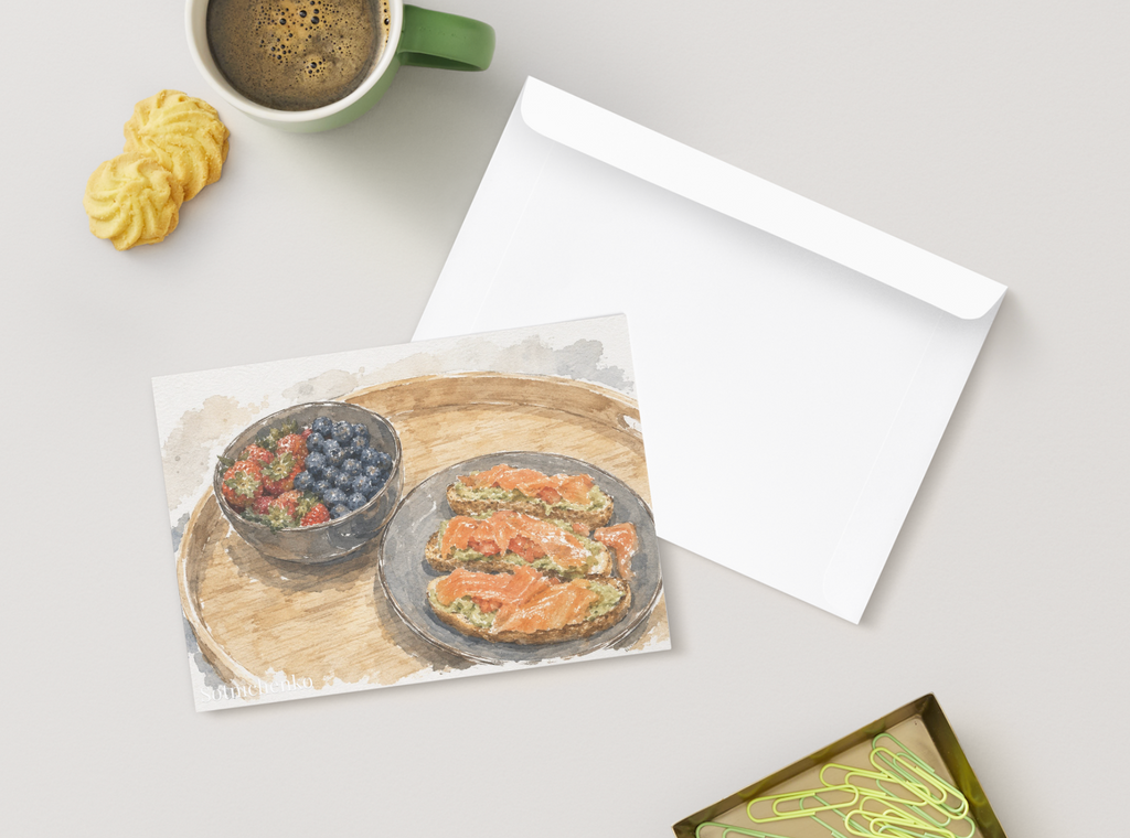 Morning Tray — Vintage Watercolor Postcard