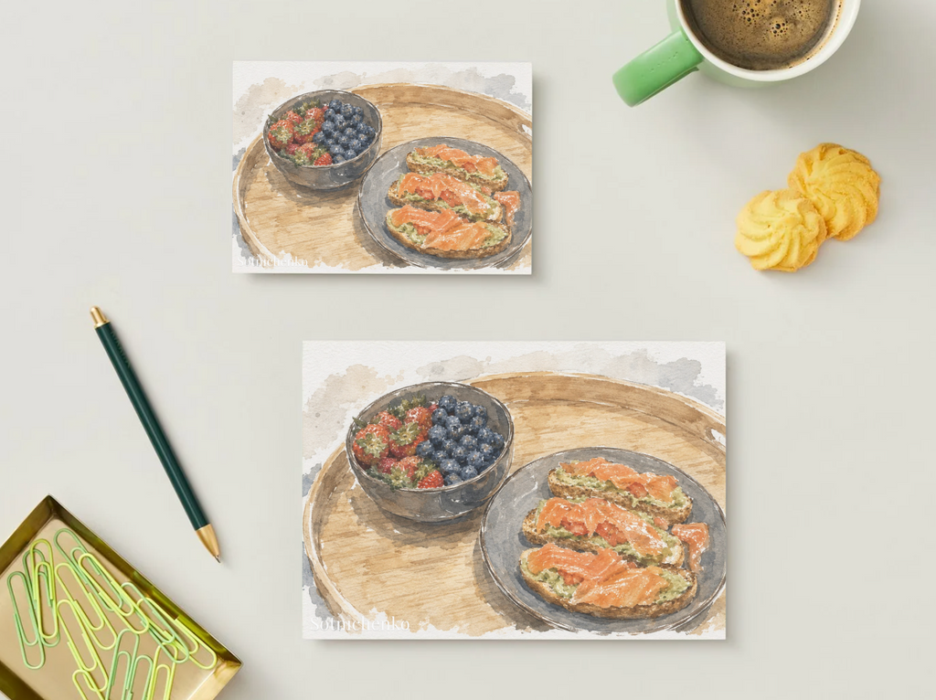 Morning Tray — Vintage Watercolor Postcard