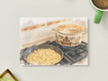 Dinner on the Stove — Vintage Watercolor Postcard