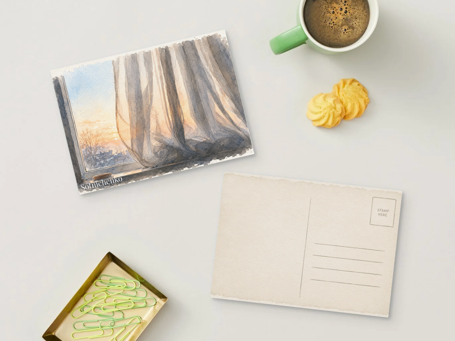 Quiet Evening — Sunset Window Printable Postcard