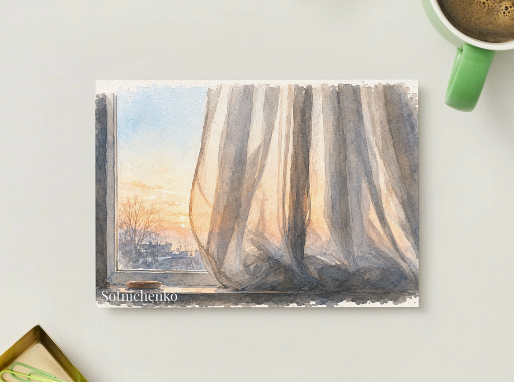 Quiet Evening — Sunset Window Printable Postcard