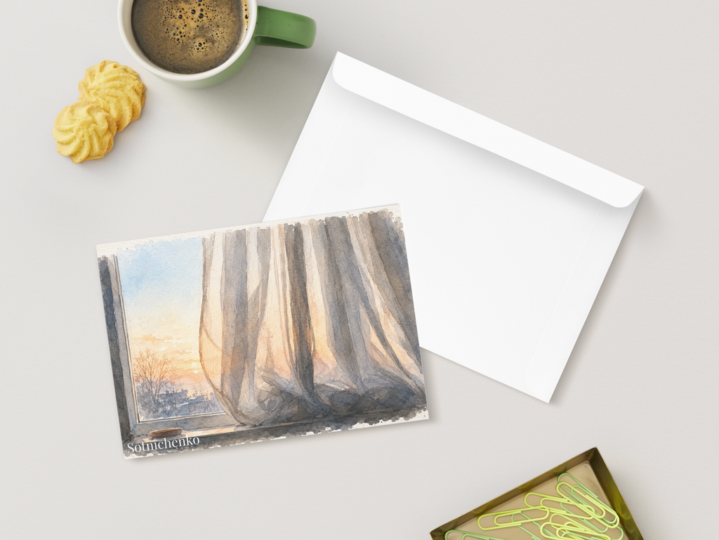 Quiet Evening — Sunset Window Printable Postcard