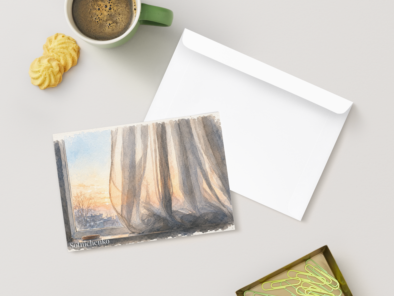 Quiet Evening — Sunset Window Printable Postcard