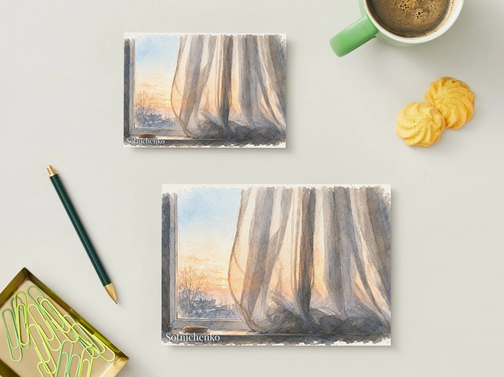 Quiet Evening — Sunset Window Printable Postcard