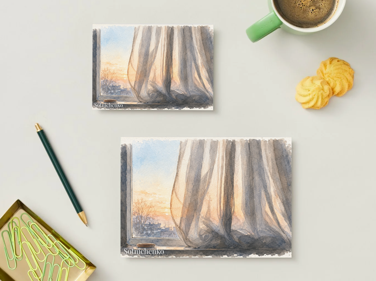 Quiet Evening — Sunset Window Printable Postcard