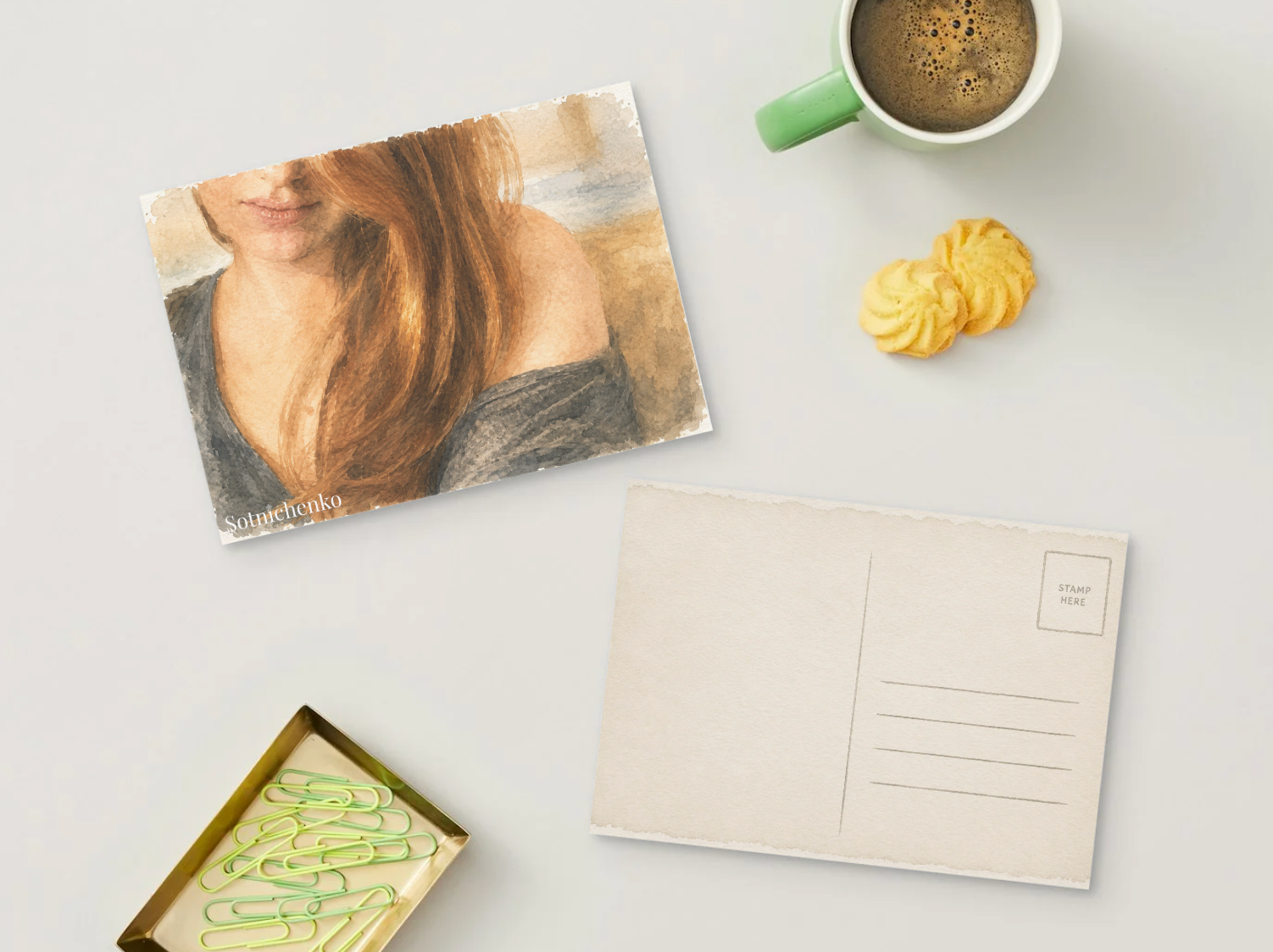 Copper Hair — Vintage Watercolor Postcard