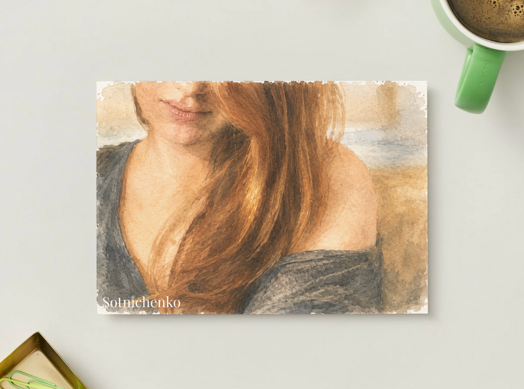 Copper Hair — Vintage Watercolor Postcard