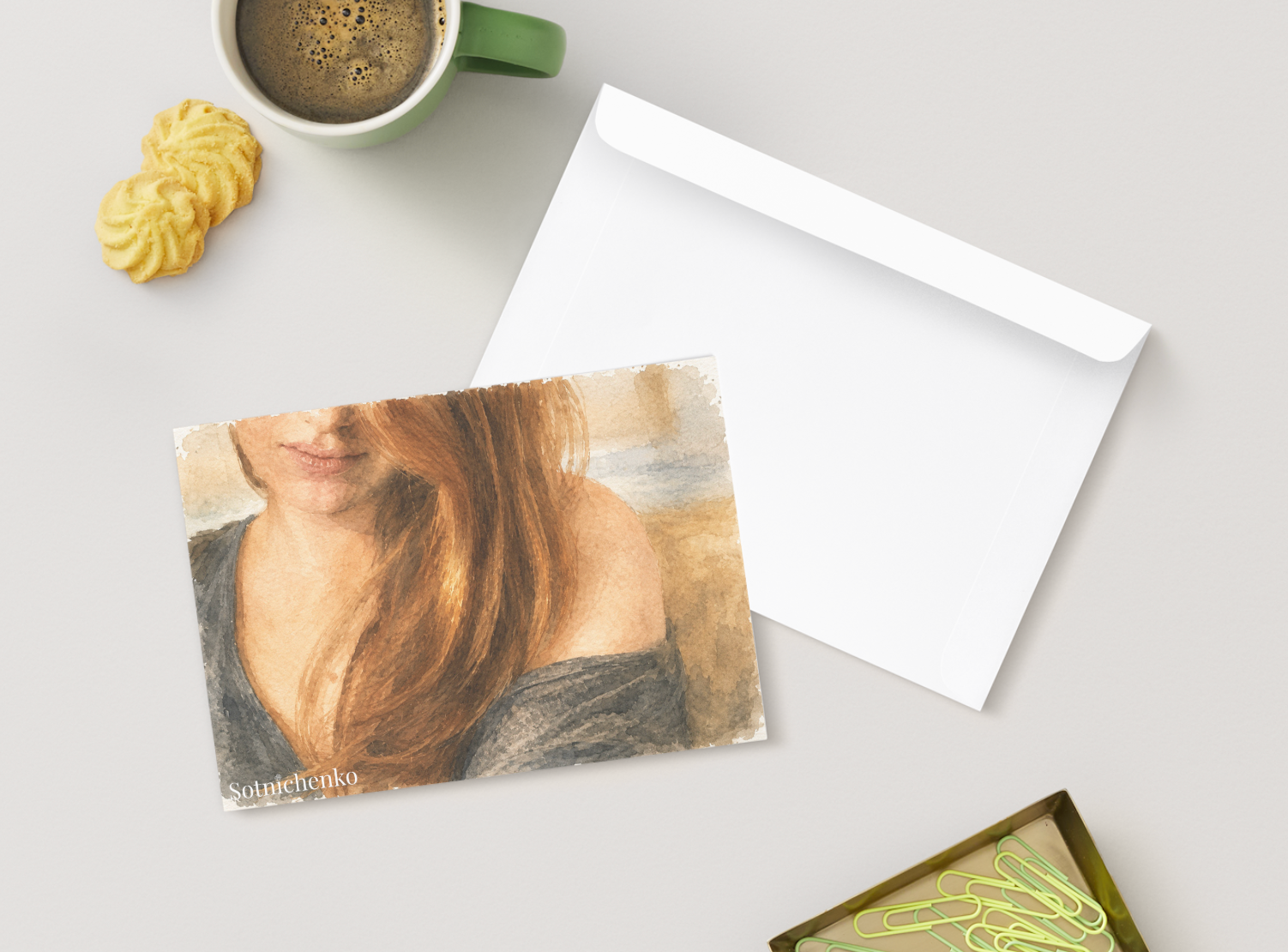Copper Hair — Vintage Watercolor Postcard