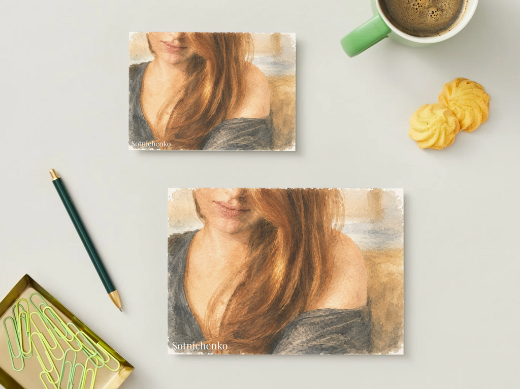 Copper Hair — Vintage Watercolor Postcard