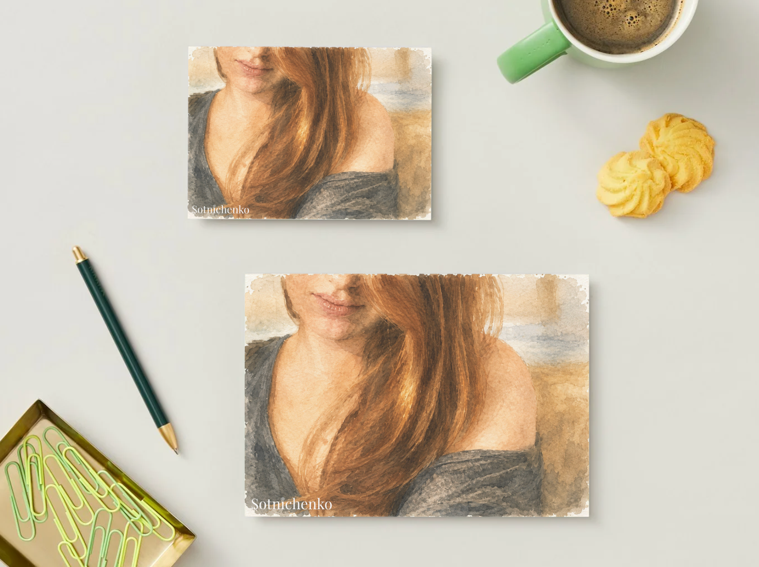 Copper Hair — Vintage Watercolor Postcard