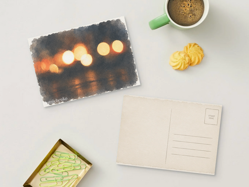 Amber Bokeh — Moody Printable Postcard