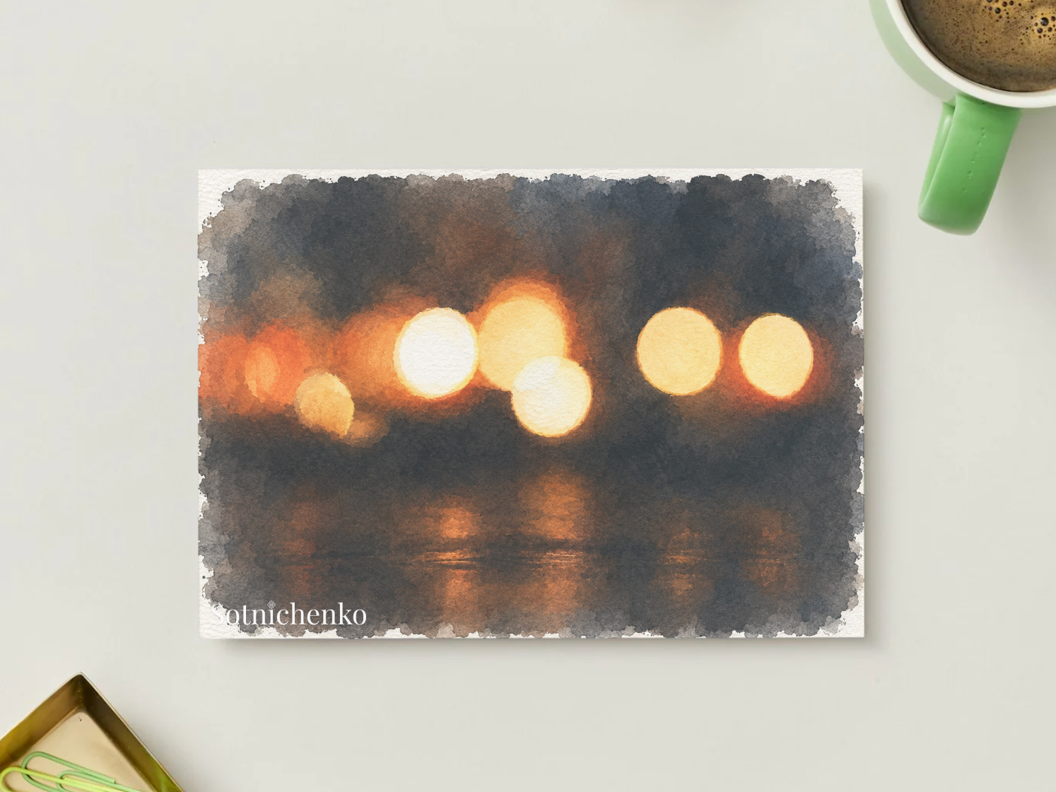 Amber Bokeh — Moody Printable Postcard