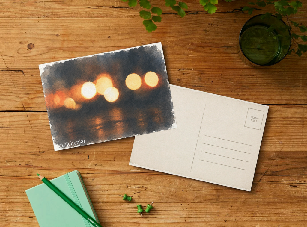 Amber Bokeh — Moody Printable Postcard
