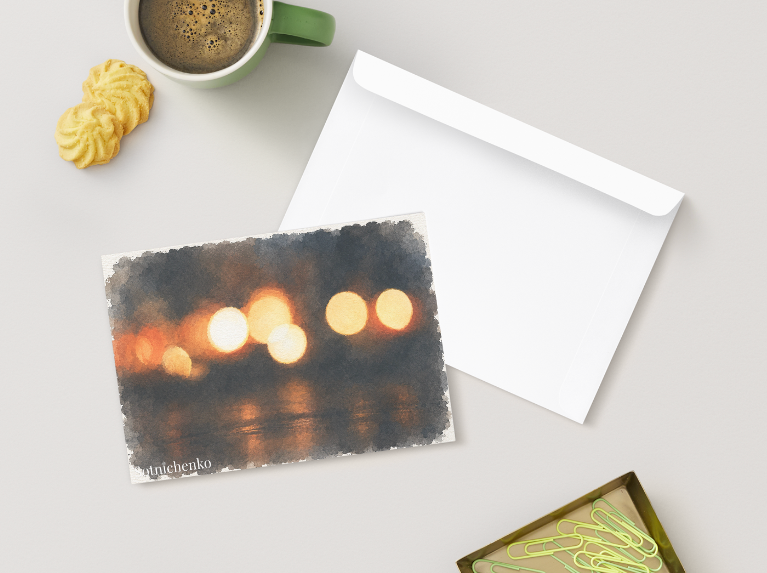 Amber Bokeh — Moody Printable Postcard