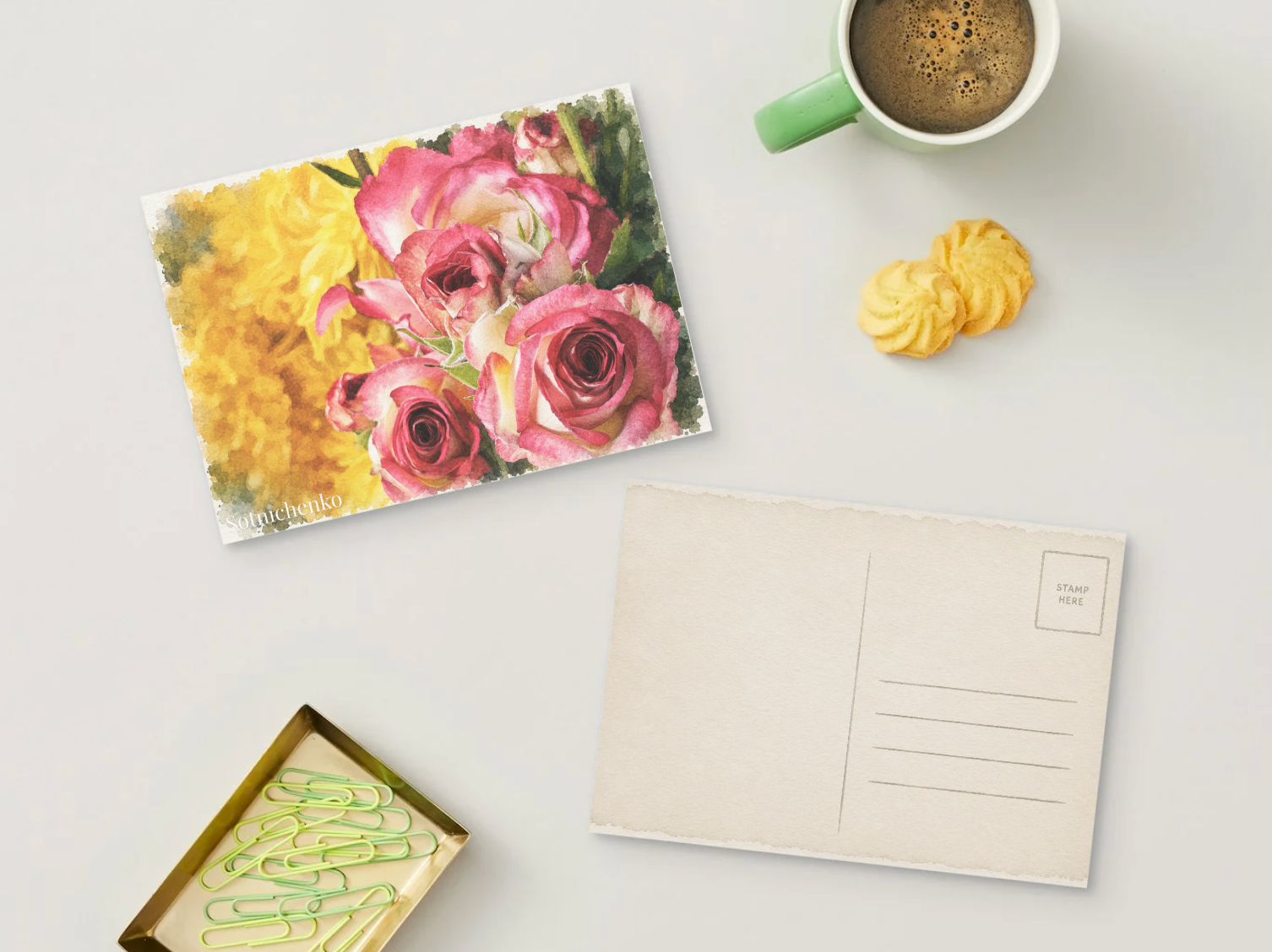 Garden Roses — Floral Printable Postcard