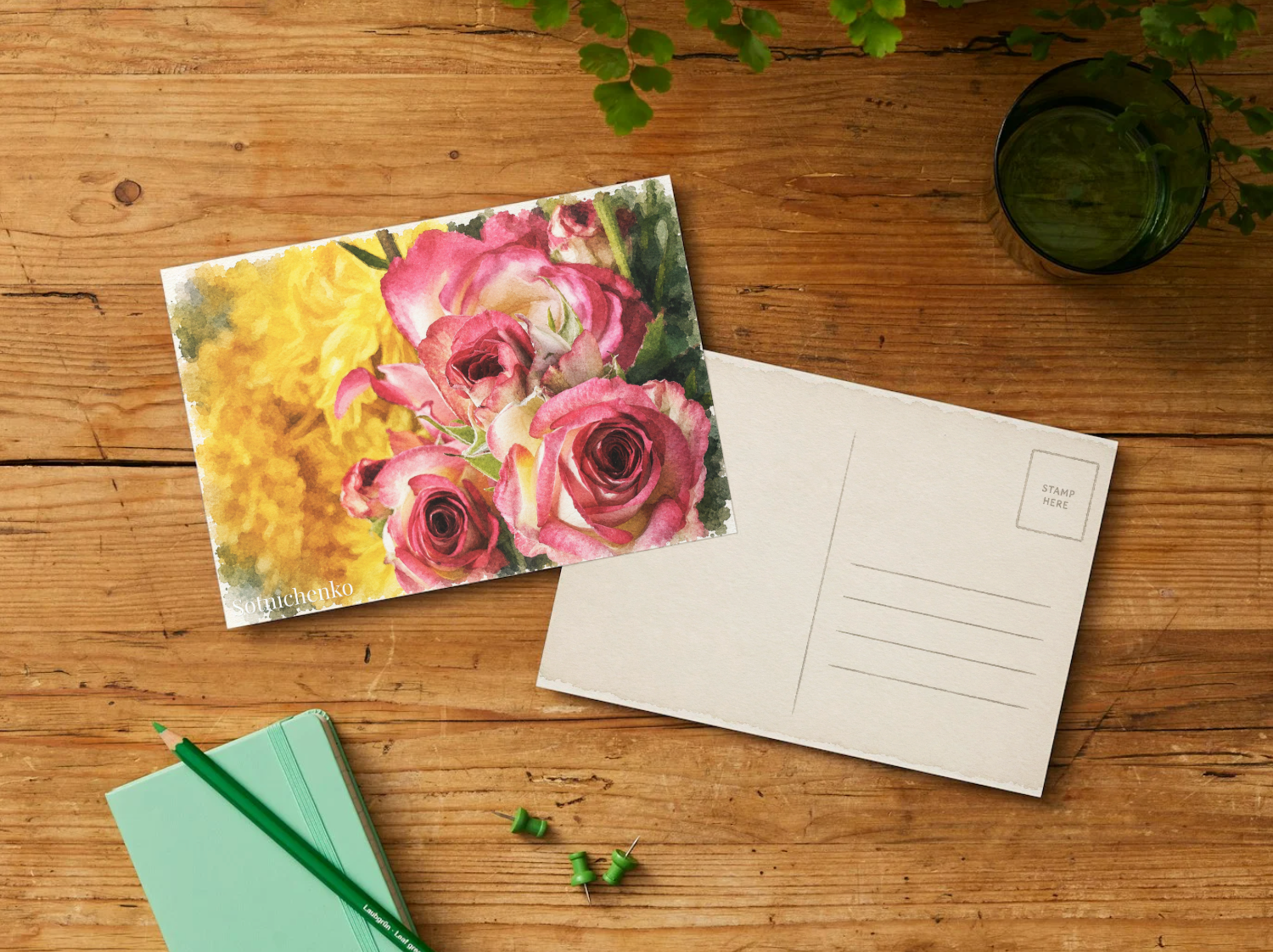 Garden Roses — Floral Printable Postcard