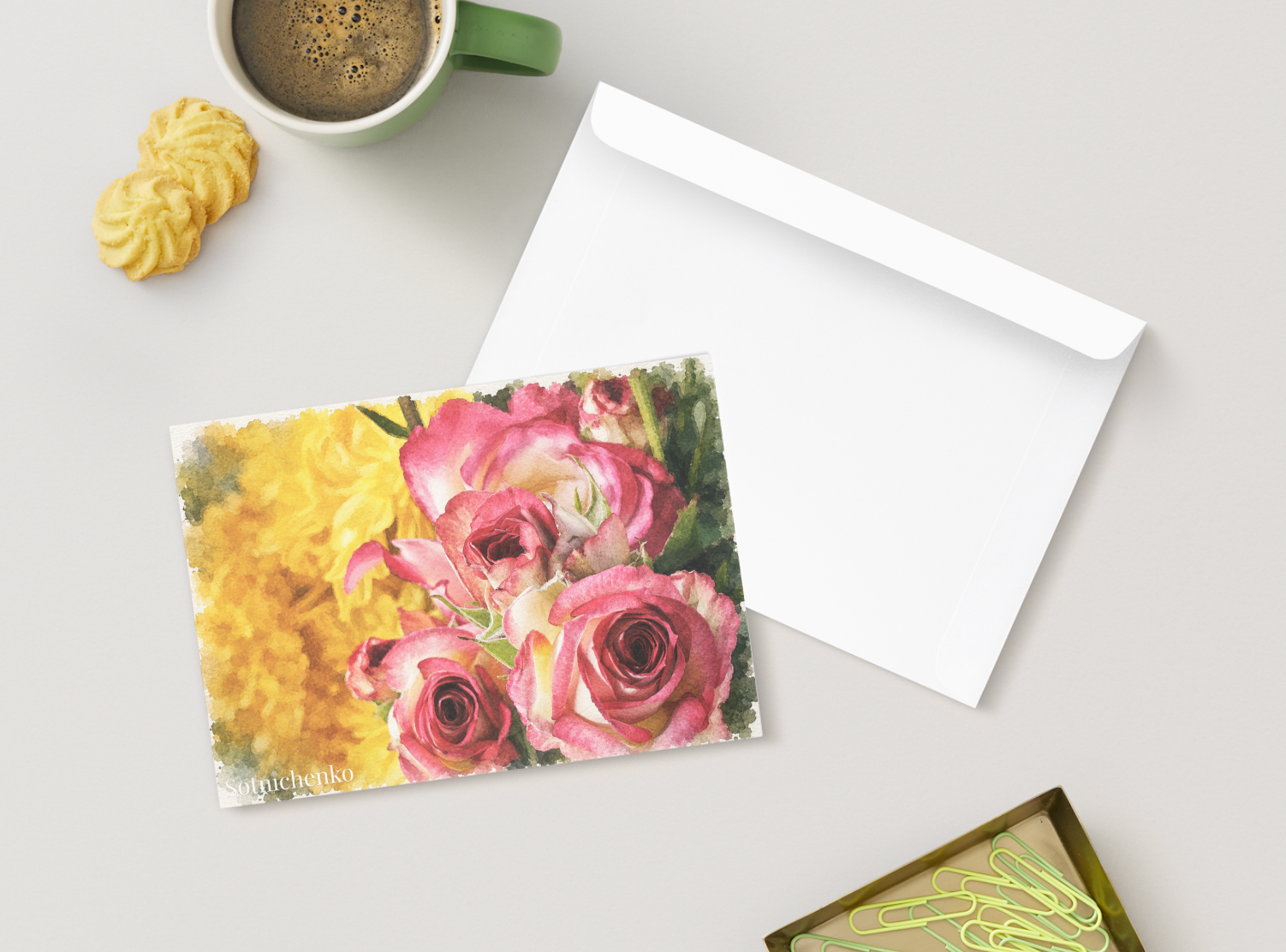 Garden Roses — Floral Printable Postcard
