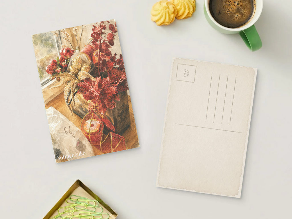 Red Holiday Glow — Vintage Printable Postcard
