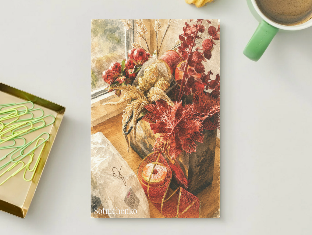 Red Holiday Glow — Vintage Printable Postcard