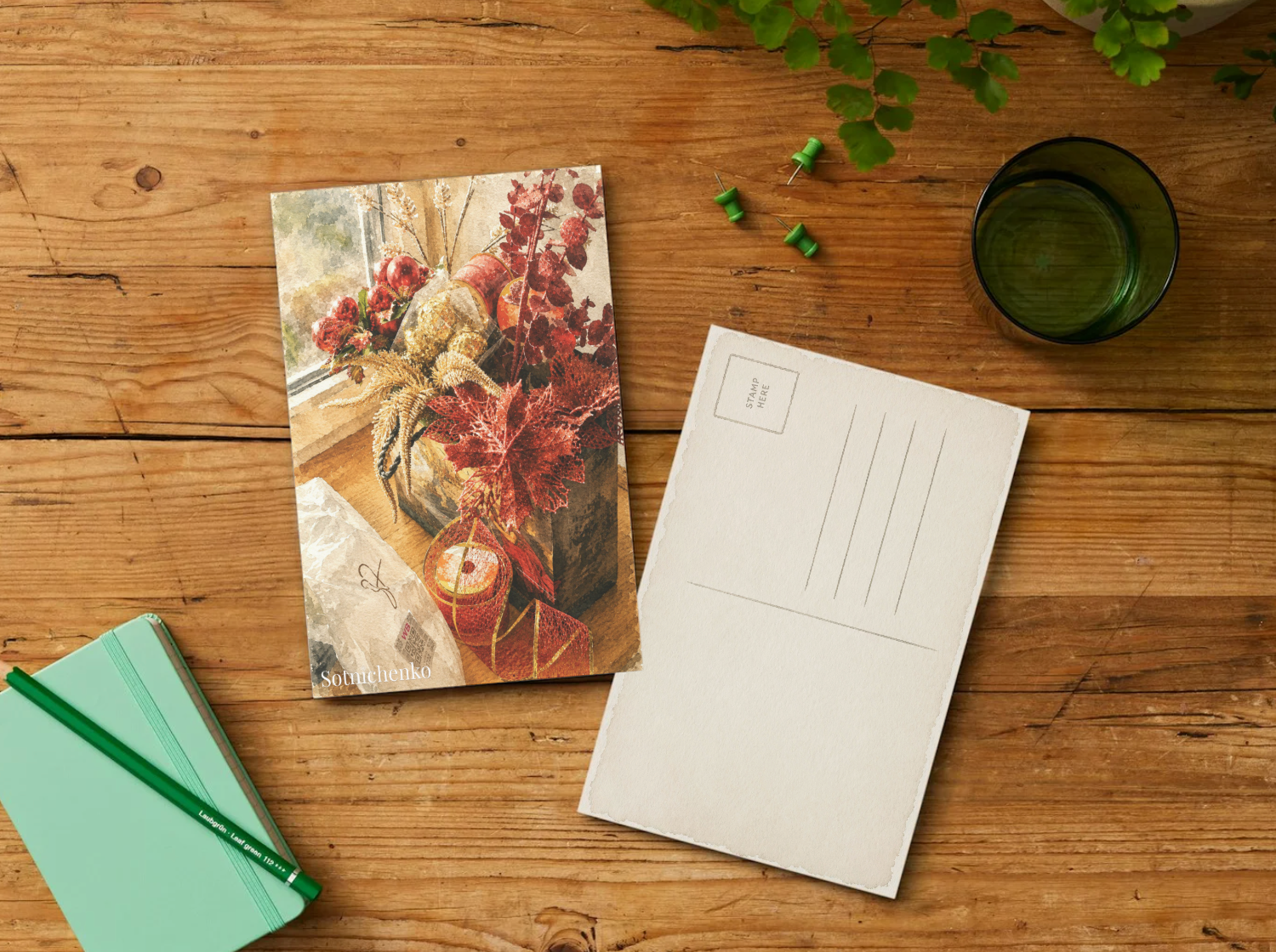 Red Holiday Glow — Vintage Printable Postcard