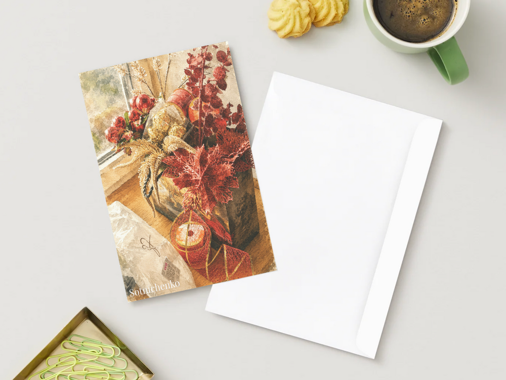 Red Holiday Glow — Vintage Printable Postcard