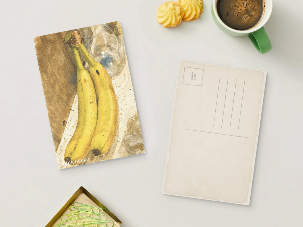 Two Bananas — Cozy Vintage Printable Postcard