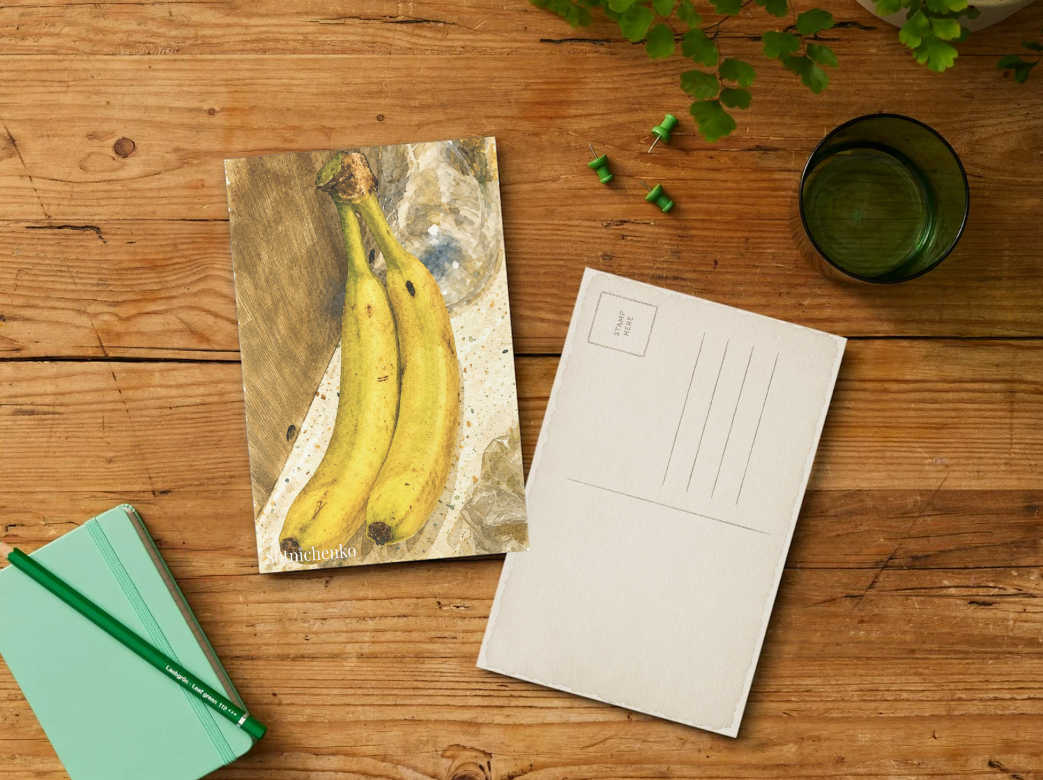 Two Bananas — Cozy Vintage Printable Postcard