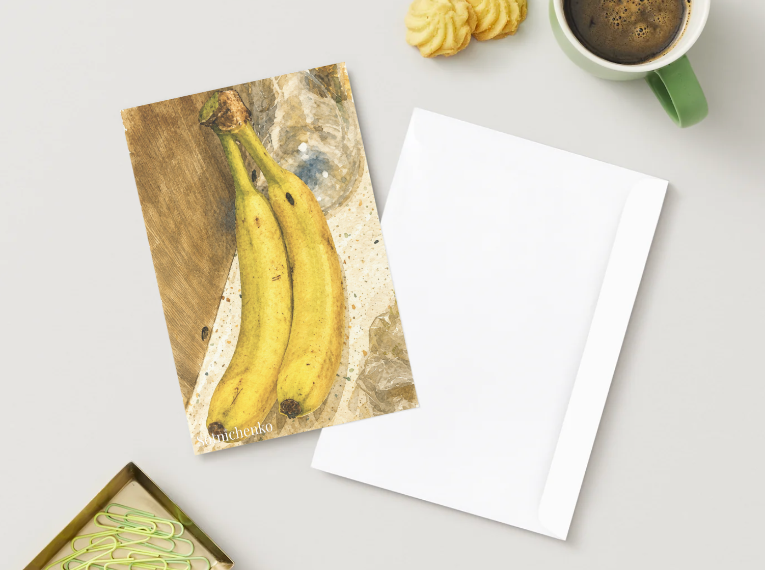 Two Bananas — Cozy Vintage Printable Postcard