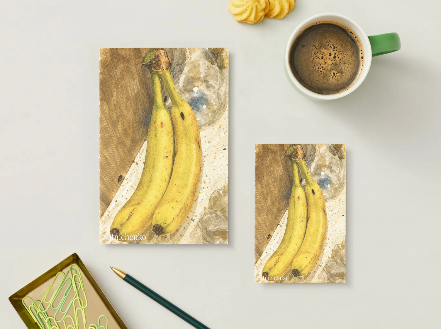 Two Bananas — Cozy Vintage Printable Postcard