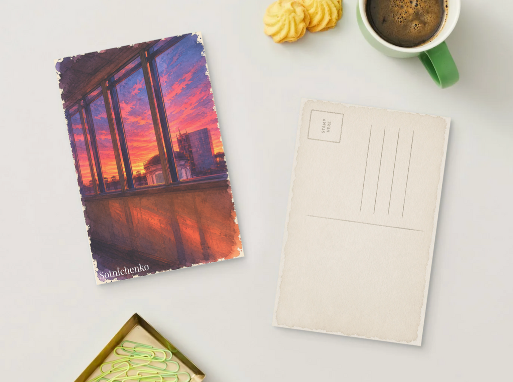 Crimson Windows — Moody Printable Postcard